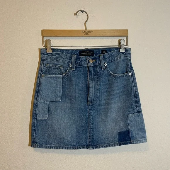 Lucky Brand Patchwork Color Block Denim Mini Skirt 26 - Picture 6 of 10